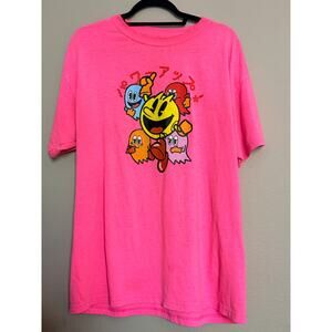 Pac-Man Graphic T Shirt Pink Retro Arcade Crew Neck Short Sleeve Women’s L